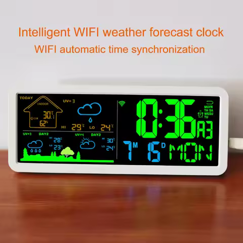 Smart Electronic Weather Forecast Alarm Clock with WiFi, Desktop Clock, and Pendulum-Type Temperatur