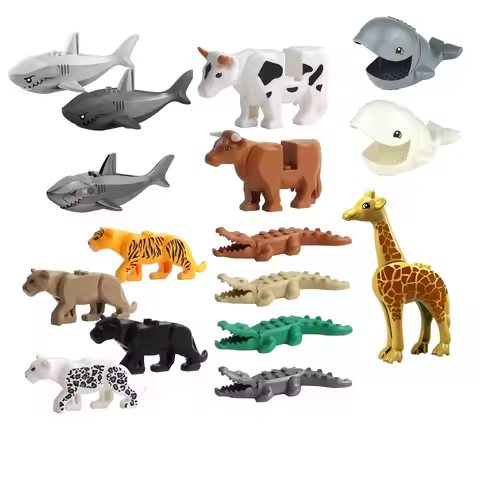 Animals Zoo Mini Action Figures Friends Set Tiger Giraffe Hobbies Playmobil Accessories Building Blo