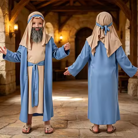 Unisex Halloween Niño Dress Up Enfant Shepherd Bible Stage Outfit Performance Costume Masquerade Cos