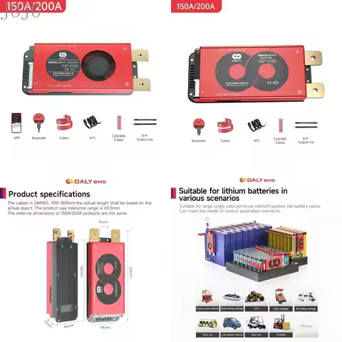 Daly Smart BMS Lithium Ion Lifepo4 Lto Battery Pack Management Systems 4S 12V 8S 24V 16S 48V 24S 72V