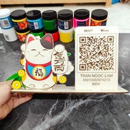 QR Code, Lucky Cat, Wooden Desk Box Printed on Demand