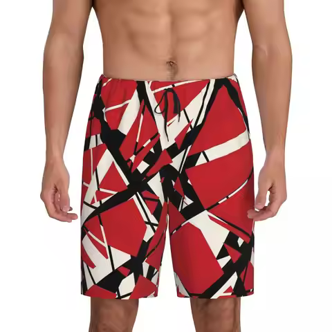 Custom EVH Authentic Stripes Van Halen (red) Short Pajama Pants Men Sleepwear Sleep Lounge Bottom Sh