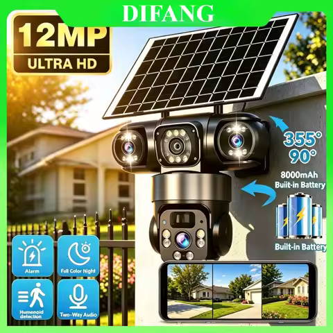 DIFANG V380 6K Solar Camera Three Screen 4G SIM Card Wireless Solar Cam Battery PTZ Outdoor Waterpro