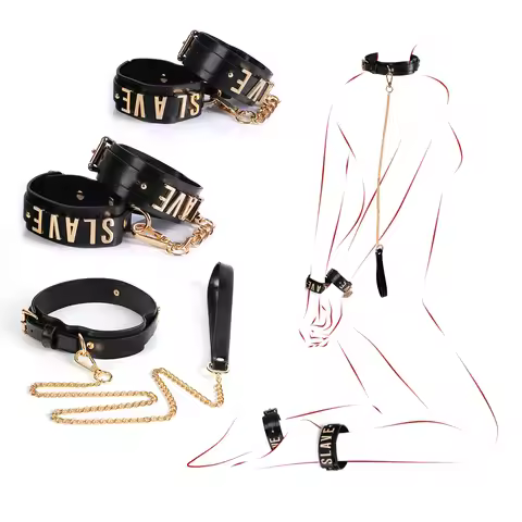 Removable Letter SLAVE Bondage Chain Handcuff SM Collar Restraints Ankle Cuff Kinky Tools For Adult 