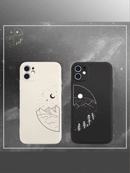 2入組月亮和樹紋理念手機殼,適用於iphone 11,iphone 13,iphone 14 Pro Max