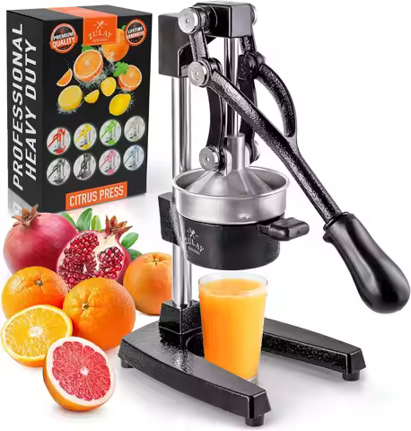 Heavy-Duty Cast Iron Citrus Juicer - Manual Press for Lemons, Oranges, and More with Easy Cleaning