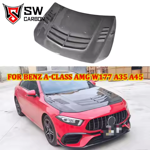 Carbon Fiber VRS Style Front Hood for Mercedes-Benz A-Class W177 A35 A45 AMG Front Engine Valve Hood