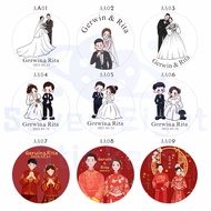 【Buy 48 Get 10 Free】Personalised Wedding Sticker  - Commemoration Day Stickers Chinese Wedding Stickers Cartoon Couple Stickers Party Label  | Any Size | 1 Day Ready ！