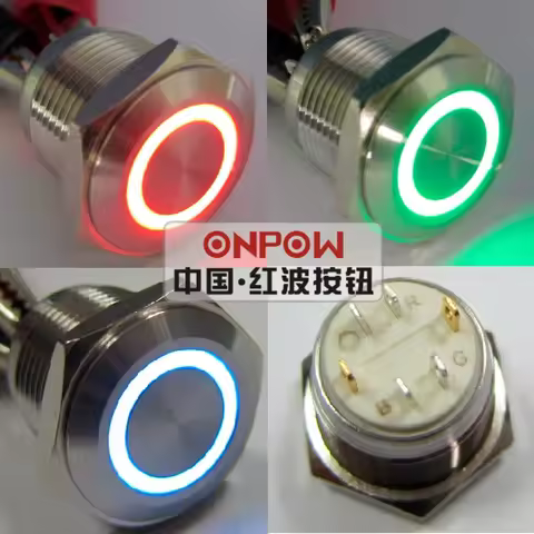 ONPOW 16mm Tri-color (RGB) Momentary ring LED illuminated stainless steel Push Button Switch (GQ16F-