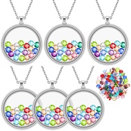 6 Pcs Locket Necklace DIY Floating Round Locket Pendant Floating Memory Necklace for Women Friendshi