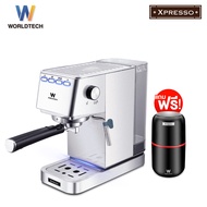 Worldtech เครื่องชงกาแฟอัตโนมัติ รุ่น WT-CM405_SIL เครื่องชงกาแฟเอสเปรสโซ่ เครื่องชงกาแฟ เครื่องทำกาแฟเอสเปรสโซ่ เครื่องทำกาแฟ Espresso Machine ปรับความเข้มข้นของกาแฟได้ สกัดด้วยแรงดันสูง 15 บาร์ + พร้อมชุดด้ามชงกาแฟ รับประกัน 1 ปี