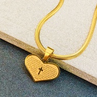 【Heart+Cross】Heart Necklace For Women With Snake Chain 18K Gold Plated Kwintas For Women With Heart Pendant With Cross Inside Unfaded Necklace Everyday Wearing 18 Inches 20 Inches Stainless Gold Kwintas For Women Puso Kwintas For Women