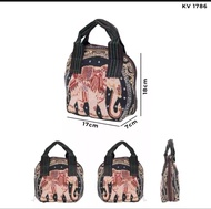 Handbag Mini Kanvas - Tas Bangkok Thailand Motif Owl Gajah Import-JURAGANBAGS