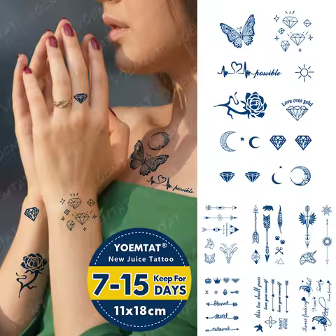 Juice Ink Tattoos Body Art Lasting Waterproof Temporary Tattoo Sticker Mini Moon Tatoo Arm Fake Text