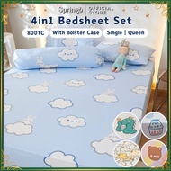 SPRINGO 4in1 Queen/2in1 Single Cartoon Cotton Fitted Bedsheet Set Cadar Getah Keliling Murah BBG