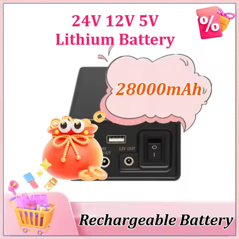 24V 12V 5V Power Bank Auxiliary Battery Rechargeable Lithium Battery 28000mAh 18650 Auxiliary Large 