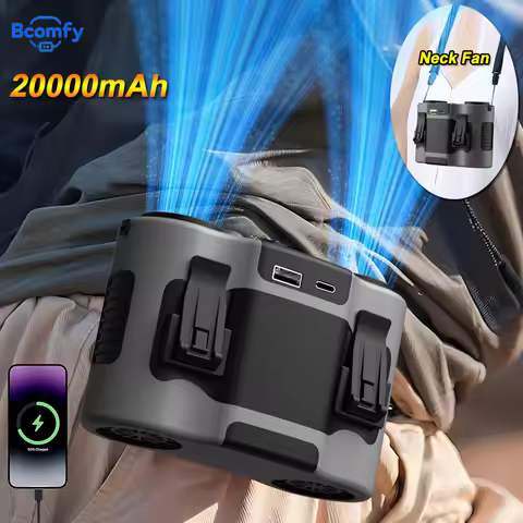 Portable Waist Fan 20000mAh USB Rechargeable Hanging Neck Fan Outdoor Multifunctional Mobile Power L