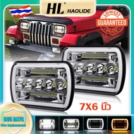 HL 5x7" 7x6 LED Headlight Hi/Low DRL Beam for Spot Flood Combo Working light Headlamp Angel Eye