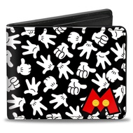 Buckle-Down Men's Disney Wallet, Bifold, Mickey Mouse M Icon Hand Gestures Scattered Black White, Ve
