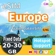 Europe eSIM: Unlimited Data for 7 Countries - 10 or 15 Days 2GB per Day. Countries Covered:Netherlan