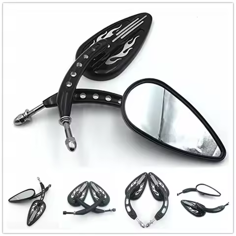 Motorcycle Parts Flame Rearview Pair Mirrors Custom For Harley Davidson Cruiser Fat Bob FXDF 2008-20