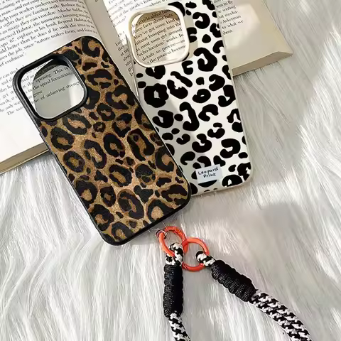 Trendy Leopard Strap Lanyard Lychee Cover For OPPO Reno 15F 15 14 Pro 13F 12F 11F 13 12 11 Pro A6S A