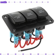 WATTLE 3 Gang Switch Panel, DC 12-24V Rocker Switch Panel, Waterproof 5Pin Blue Backlight LED Light 