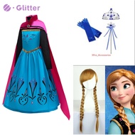 Frozen Anna Princess Dress for Kids Girl Cosplay Costume Kid Long Sleeve The Snow Queen Dresses Wig Crown Accessories Children Girls Carnival Party Robe