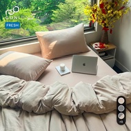 GONI FRESH duvet cover set in Wrinkle Beige color - Elastic bed sheets 4-25cm high, sizes 1m,1m2,1m4