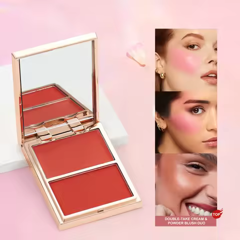 Two-tone Natural Matte Cream Blush Shimmer Contour Blusher Blush Powder Longlasting Waterproof Face