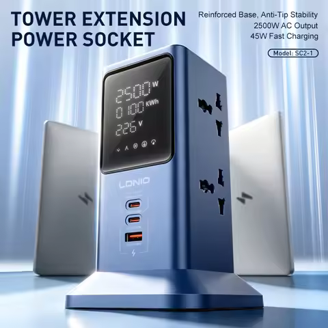 LDNIO Universal Socket Smart Tower Power Strip With Digital Display Function And USB 45W Fast Chargi