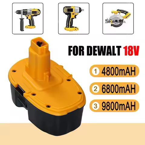 Cordless Drill Replacement Battery, 18V, 4800 mAh, 6800 mAh, Ni-MH Battery for Dewalt, DC9096, DE903