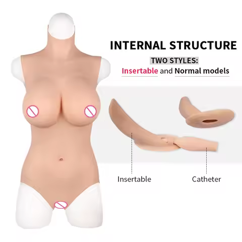 ONEFENG Silicone Boobs Meme Vagina Triangle Body Suit for Crossdresser Drag Queen Breast Form Buttoc