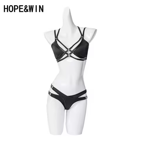 Hot Sale Stargazer Set Black Shiny Material Adjustable-straps Top With Low-waist Short Pole Dance We