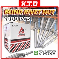 1 Box 500pcs / 1000pcs Jaguar 1/8 Inch Aluminum Blind Rivet Nail Pop Rivet Paku Mata Rivet