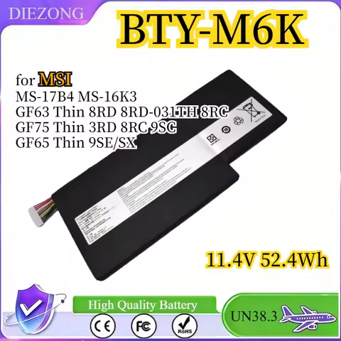 BTY-M6K 11.4V 52.4Wh Laptop Battery for MSI MS-17B4 MS-16K3 GF63 Thin 8RD 8RD-031TH 8RC GF75 Thin 3R