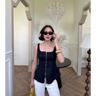 SOMETHING ELF BKK ZIP SLEEVELESS BLOUSE NAVY BLUE T69