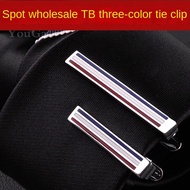 Red White Blue Three-Color Label Lavalier Short TB Silver Tie Clip Classic Men's Business Casual