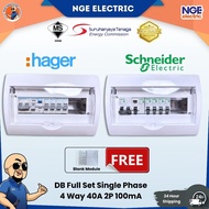 DB| [SET DB] DB box Full Set 4Way full set incoming 40Amp 2 Pole 100mA Brand Schneider/Hager
