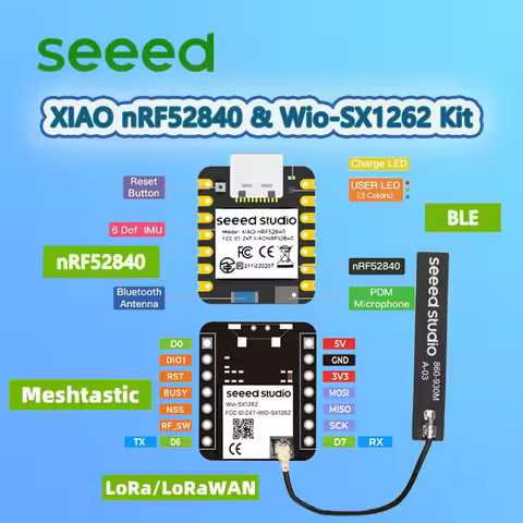 Seeed XIAO nRF52840 & Wio-SX1262 Kit for Meshtastic, LoRa 862-930MHz,868MHZ,915MHz, Integrated Anten