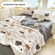 Bộ chăn ga gối cotton COOLING M2T Bedding gồm ga giường 2 vỏ gối và chăn chần bông hè mềm mại thoáng