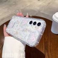 1pc Floral Rabbit Bow Rose Cream Texture Soft Shell Shockproof Cream Shell Asymmetric Shaped Phone C