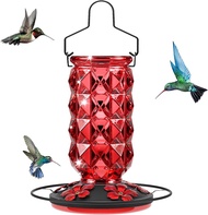 25 Ounces Large Glass Hummingbird Feeders for Outdoors Wild Bird Nectar Feeder with Perch & 5 Flower