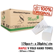 MAPLE V FOLD HAND TOWEL - 20 x 170pcs+-/ ctn - interfold hand towel / m-fold / m fold hand towel / f