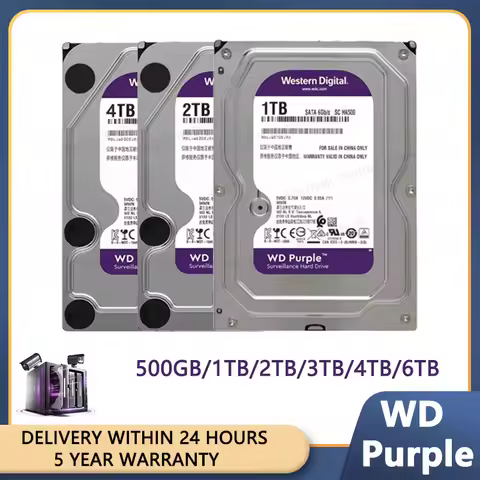 Western Digital WD Purple HDD 1TB 2TB 3TB 4TB SATA 6.0Gb/s 3.5" Hard Drive Disk For Security System 