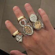 7pcs Personalized Creative Letter Rings, Encouraging Inspirational Words, Vintage Geometric Metal Wi