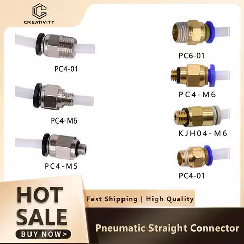 3D Printer Straight Pneumatic Tube Filament Push Fitting Connector PC4-M6 PC4-M5 PC4-01 PC6-01 Feed 