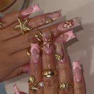 24 Pieces Handmade Wear Nails Almond Nails 3d Three-Dimensional Cute Flowers Butterfly Pearls Manicu