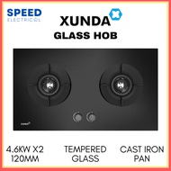 XUNDA BUILT IN GLASS HOB 2-HGB8852U 4.6KW WHIRLWIND BURNER TEMPERED GLASS GAS STOVE 煤气炉 DAPUR GAS KA
