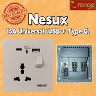 Nesux 13A Universal USB A + Type C Wall Socket / 13A Multiple Socket / USB Wall Socket / White 13A
